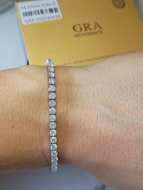 New Moissanite Diamond Tennis Bracelet 3mm 7 inch   Brilliant Round Cut GRA